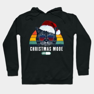 Christmas mode on Retro Funny cat 80s Winter mode Gift for Cat Lover Hoodie